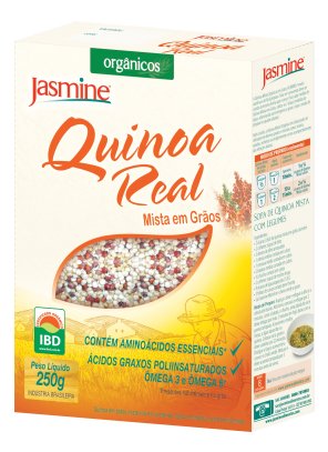 QUINOA_mista em graos.png - Quinoa Real Orgânica Mista em GrãosContém aminoácidos essenciais e ácidos graxos poliinsaturados Ômega 3 e Ômega 6.Contém fibras, sais minerais (ferro, magnésio, fósforo, potássio, sódio, zinco, cobre e manganês) e vitaminas (B1, B2, B3, B5 e E). Ótima fonte de proteína. Ingredientes: Grãos de quinoa integral orgânica branca e vermelha. (Chenopodium quinoa).NÃO CONTÉM GLÚTEN